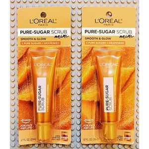 L'Oreal Paris Pure Sugar Lip Scrub 2 Pack Grapeseed Travel Size 0.67 oz NEW